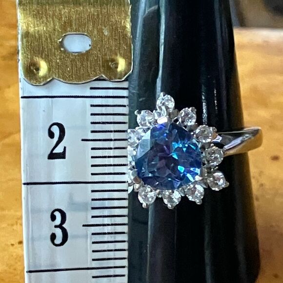 Genuine Blue Mystic Topaz Sterling Silver Halo Ring Size 10 - Picture 6 of 8